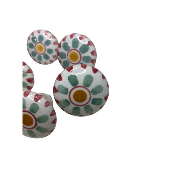 Set of 7 Ceramic Handpainted Drawer Knob Pulls Floral 39mm 1.5" - Picture 5 of 8